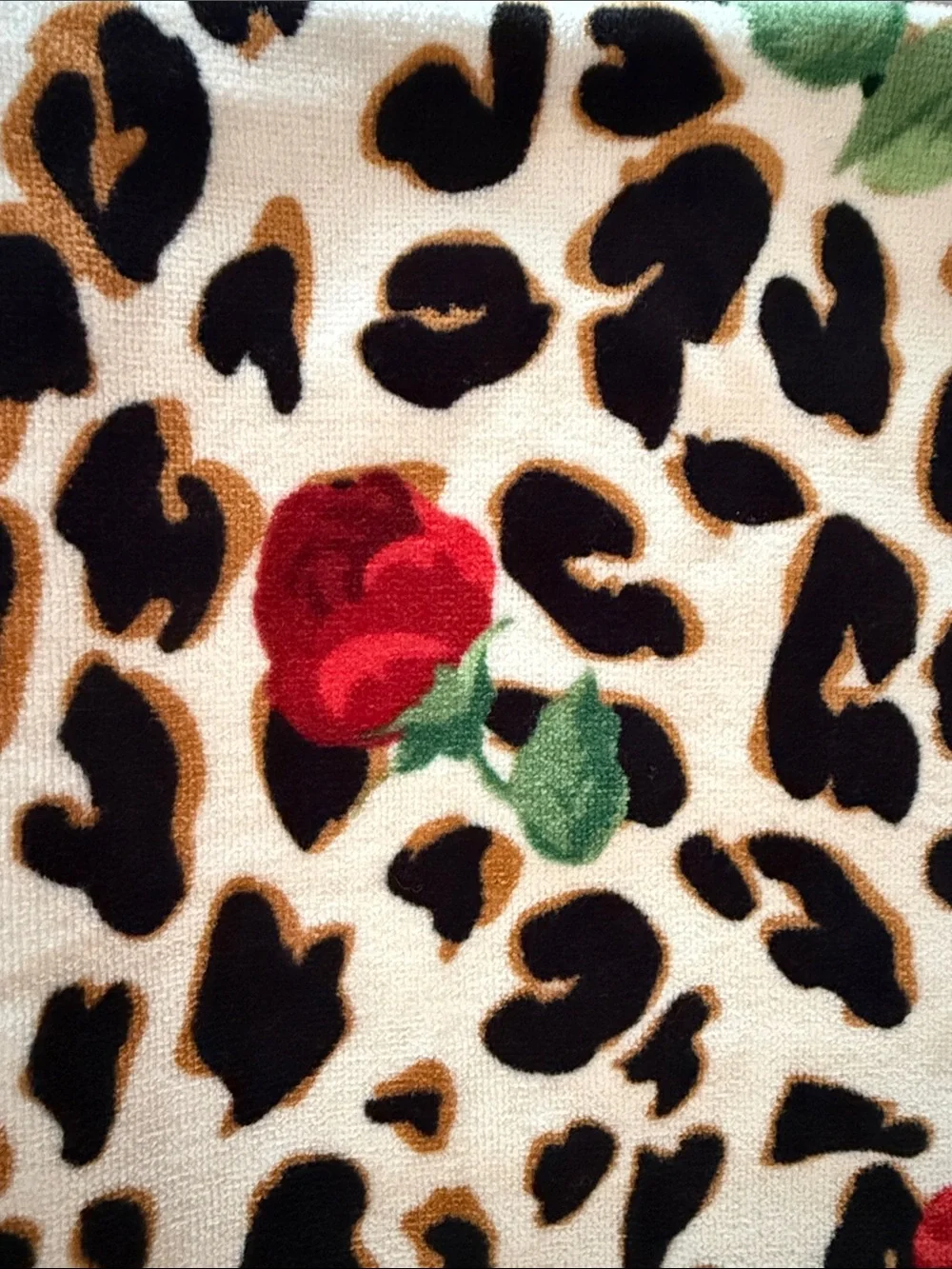 NWT Kassafina 6 Piece 100% Velour Cotton Bath Towel Set Cheetah with Red Roses
